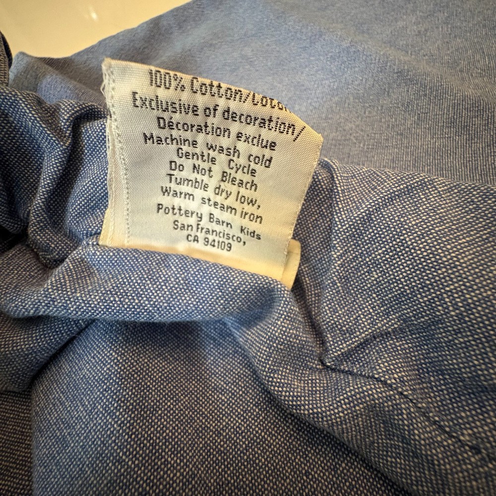 POTTERY BARN Laundry Bag Basket Liner Chambray Blue Dorm Drawstring Large