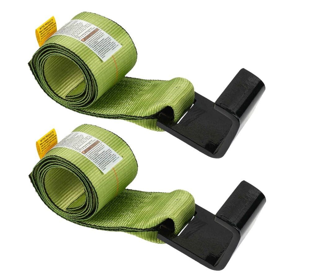 (2 Pack) 4" x 5' Roll Off Container Green Winch Strap w/ Large Flat Hook for ...