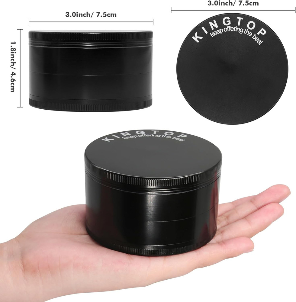 KINGTOP Grinder, Large 3" Spice Grinder (Midnight Black)
