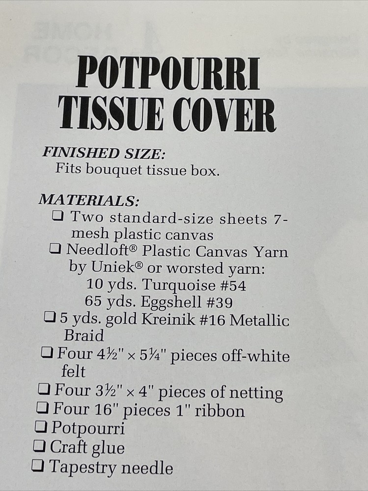 Annie's Attic Potpourri Tissue Cover Plastic Canvas Pattern