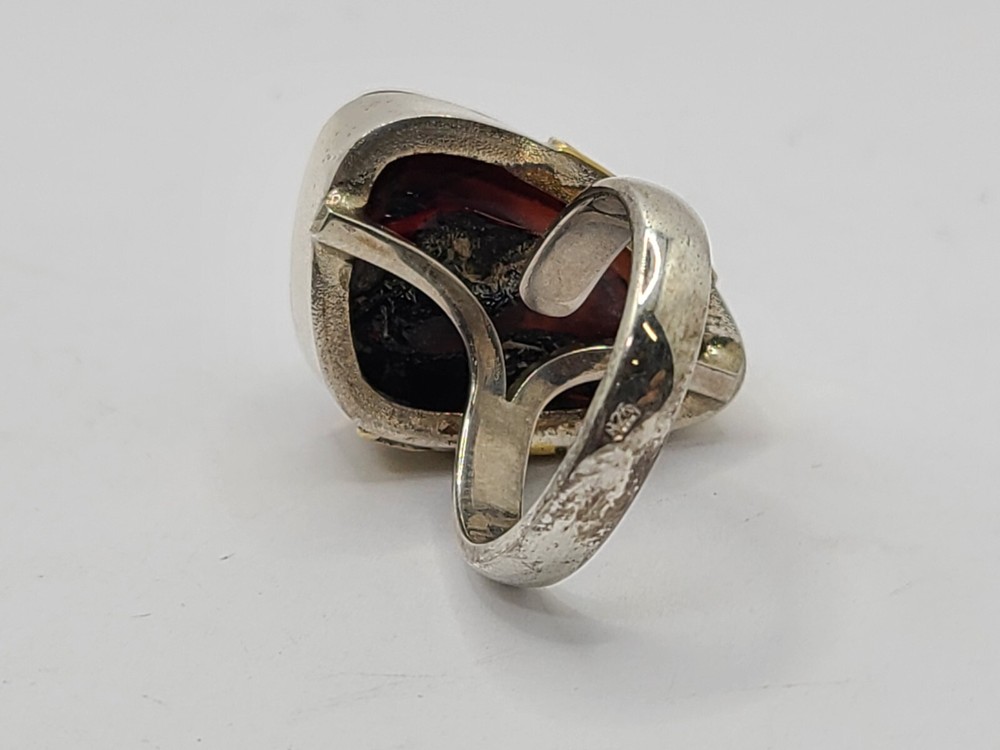 Dark Amber Statement Ring Handmade sz 9