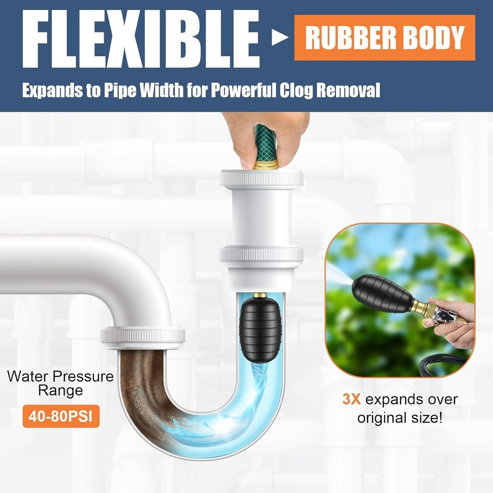 Drain Bladder Kit Unclog Pipe Cleaner for Bathroom Kitchen Shower Pool 3pcs
