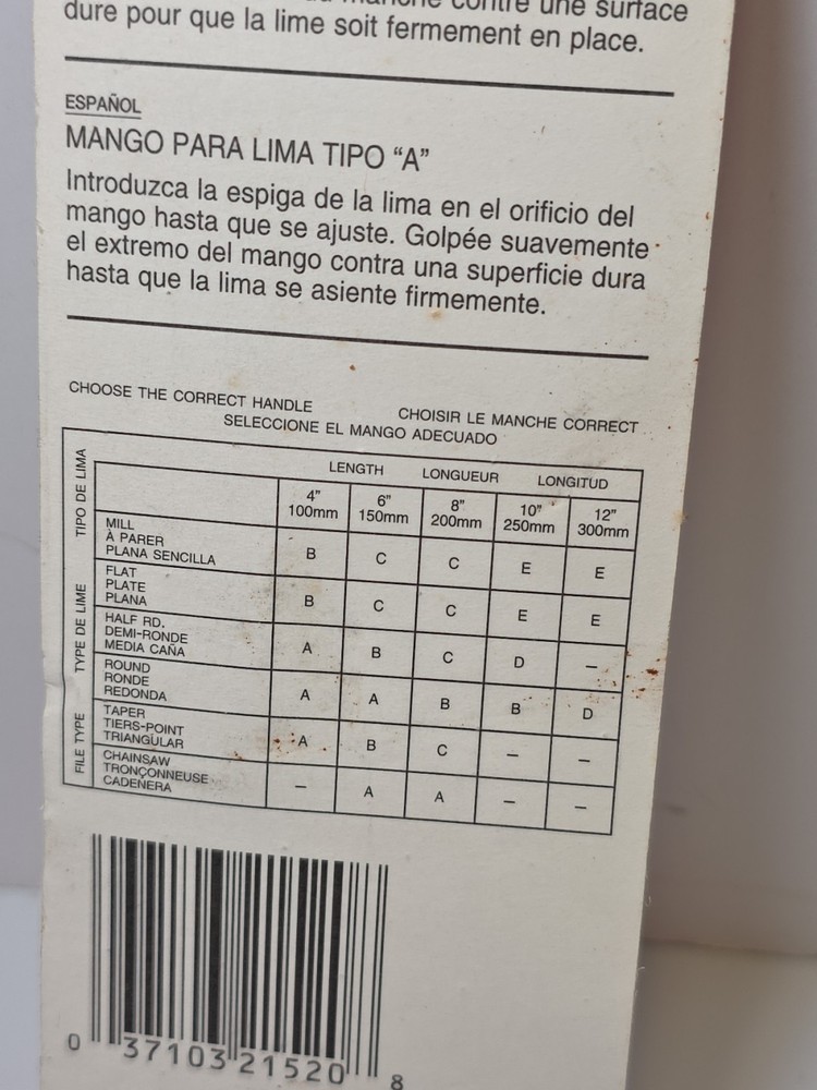 Nicholson Tools USA 21520 Type a File Handle Nos Cooper Tools