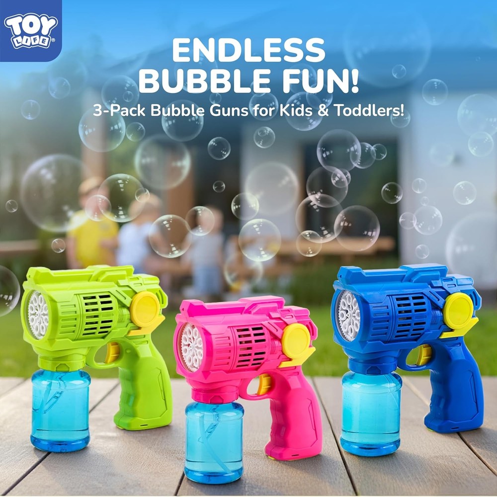 TOY Life 3 Pack Bubble Guns for Kids, Automatic Bubble Blower, Leakproof & Light