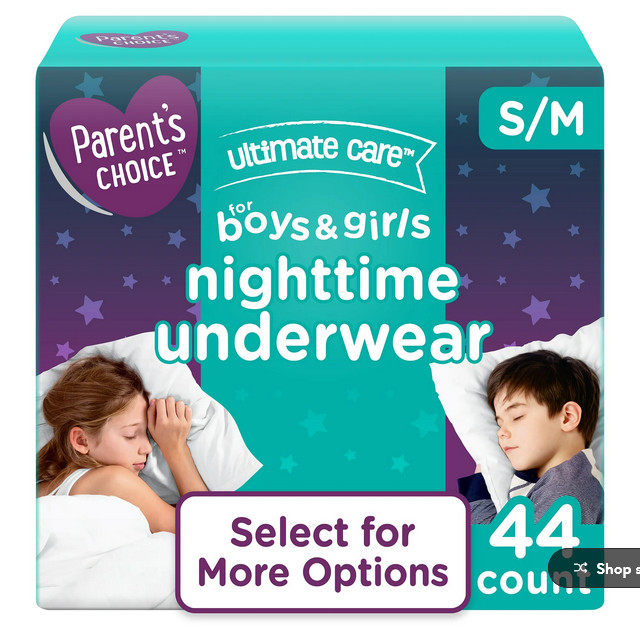 Parent's Choice Unisex Nighttime Underwear, Small-Medium, 44 Count