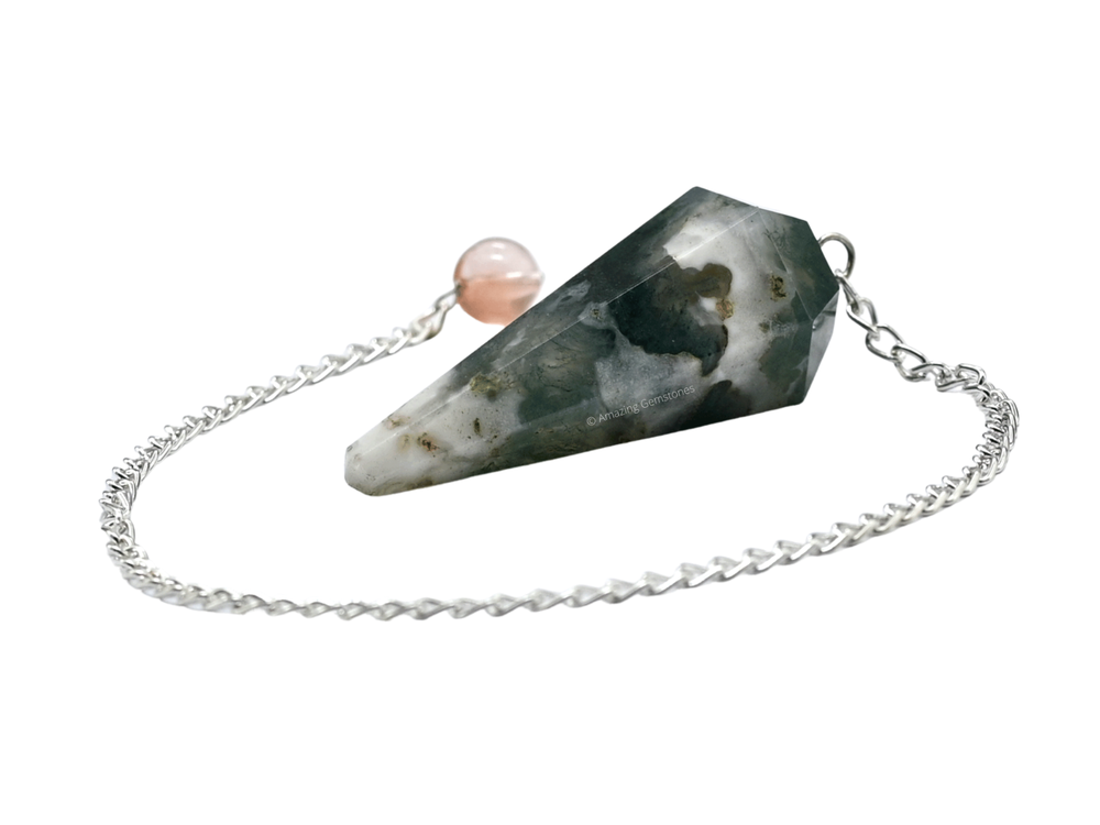 Moss Agate Dowsing Crystal Pendulum