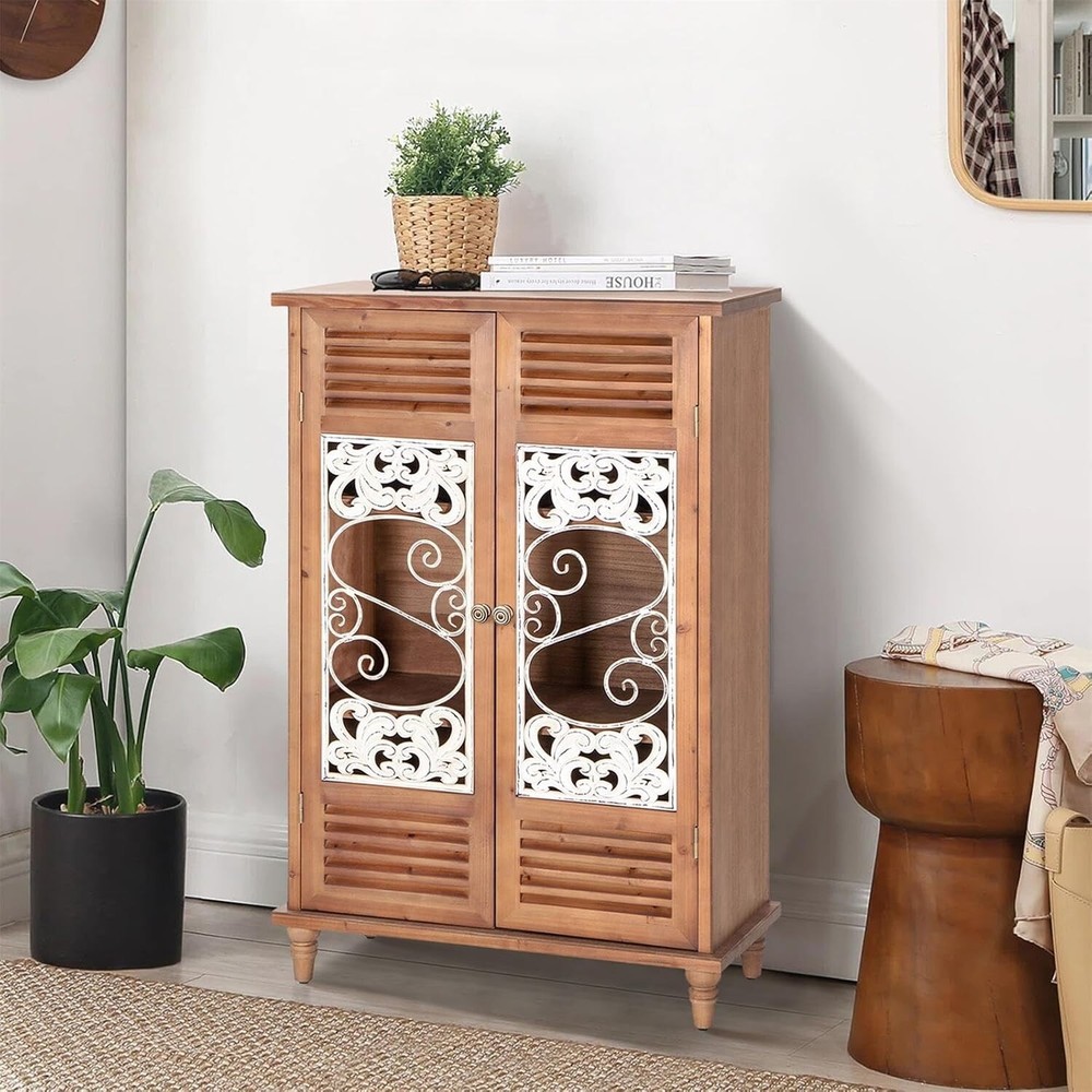 2 Doors Storage Cabinet Buffet Sideboard Distressed Accent Cabinet Entryway