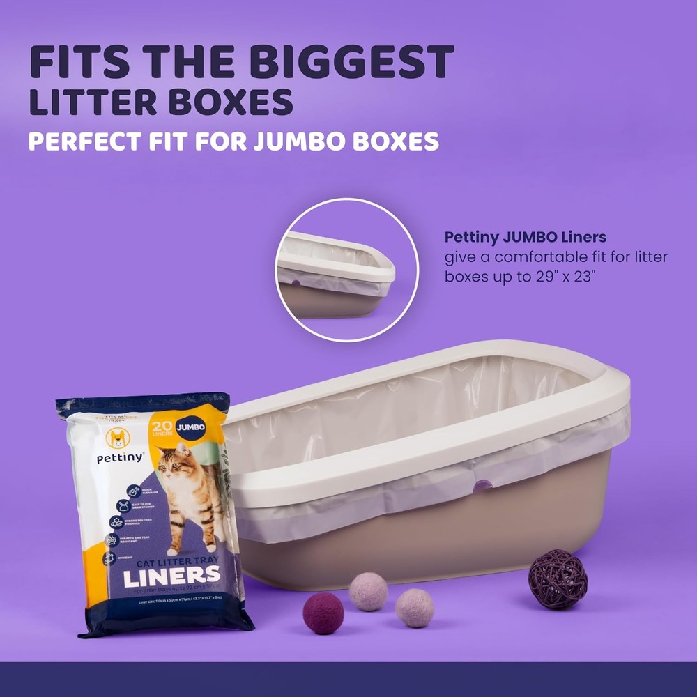 20 Jumbo Litter Box Liners with Drawstrings - Scratch Resistant Cat Litter Bags