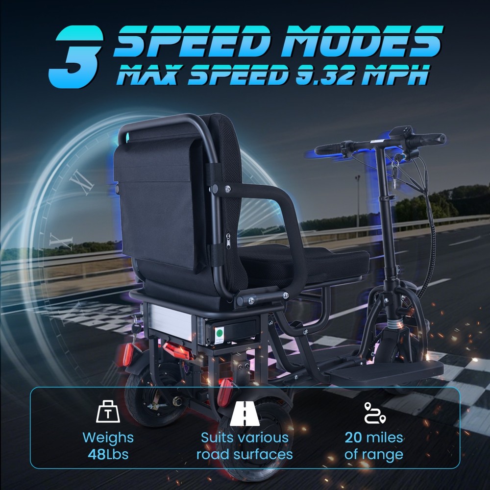 3-Wheel Mobility Scooter, Airline-Approved, Long-Range Battery, Quick Foldable