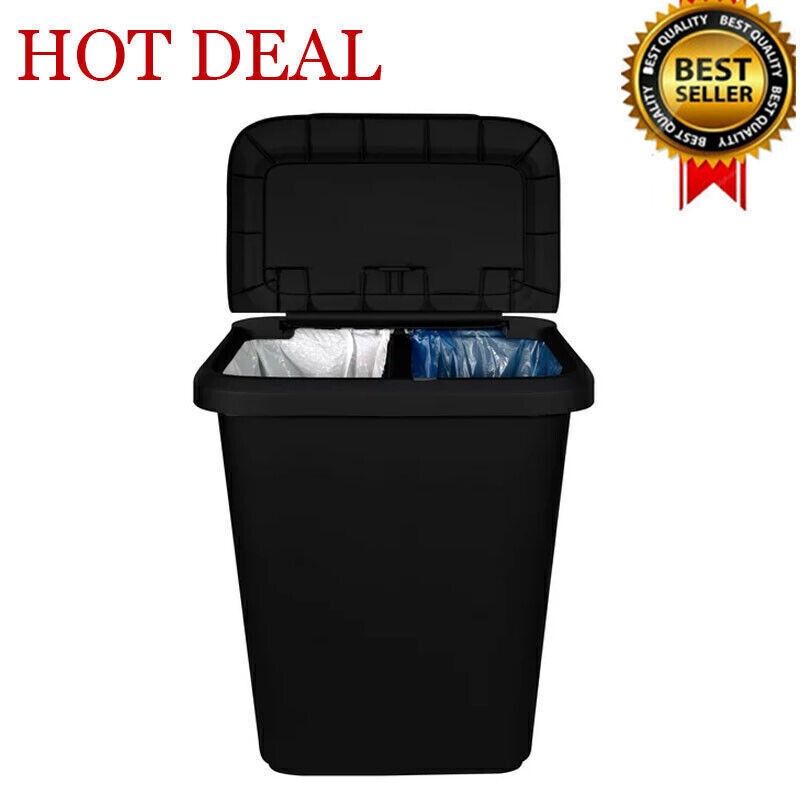 20.4 Gallon Trash Can Plastic Dual Function Divided Kitchen Trash Can Black US