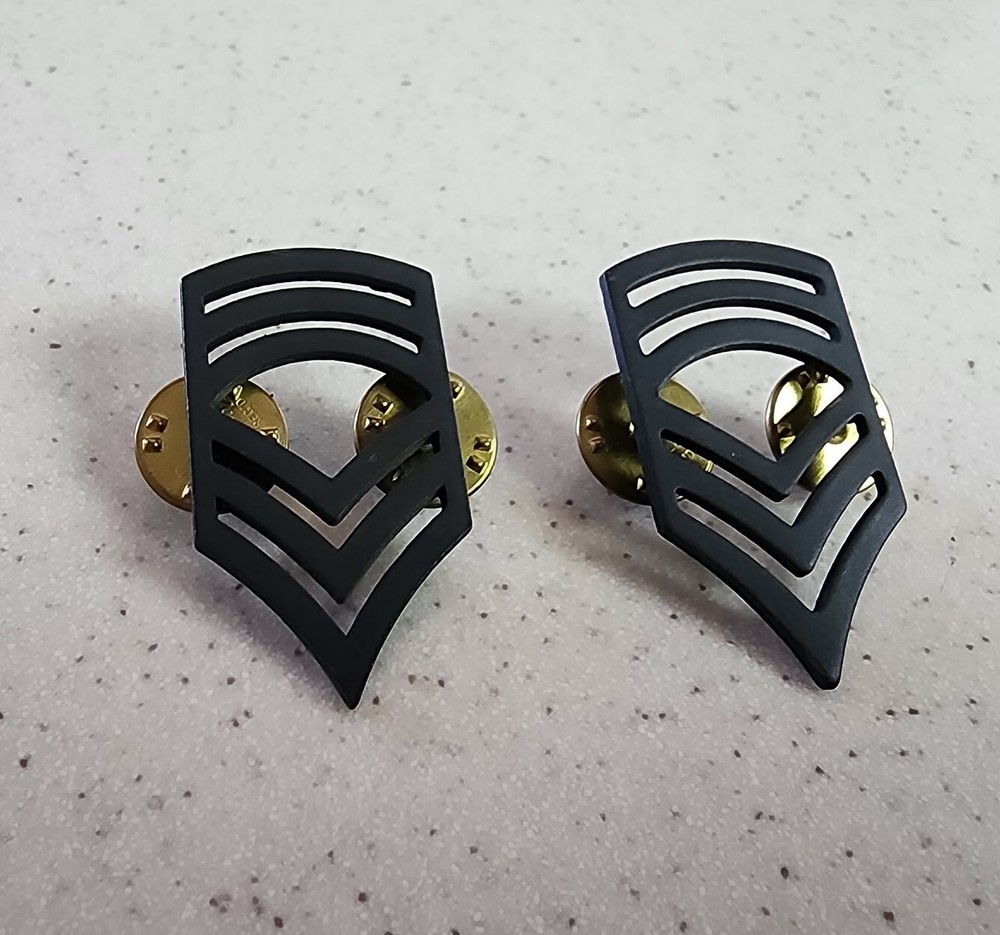 Two Military MASTER SERGEANT CHEVRON Pins - Sargeant Stripes Pinbacks