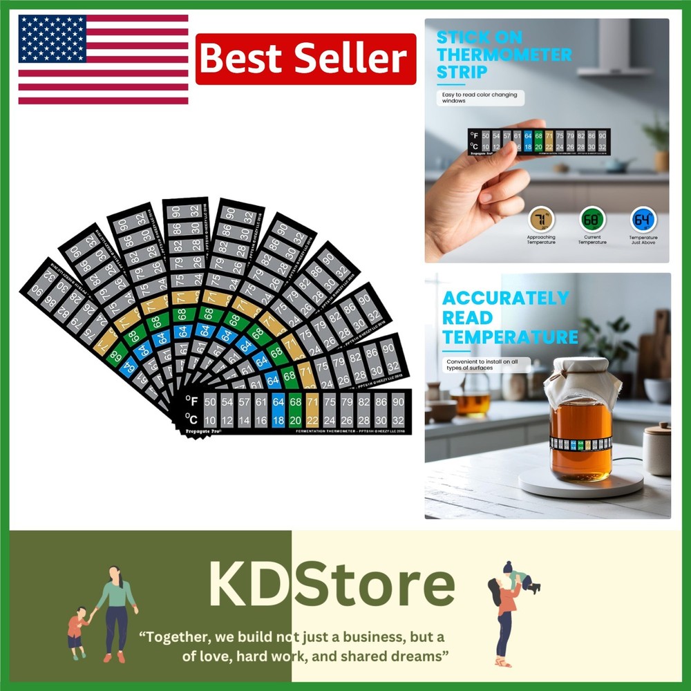 10 Pack Waterproof Digital Stick-On Thermometer Strips for Fermentation Brewi...
