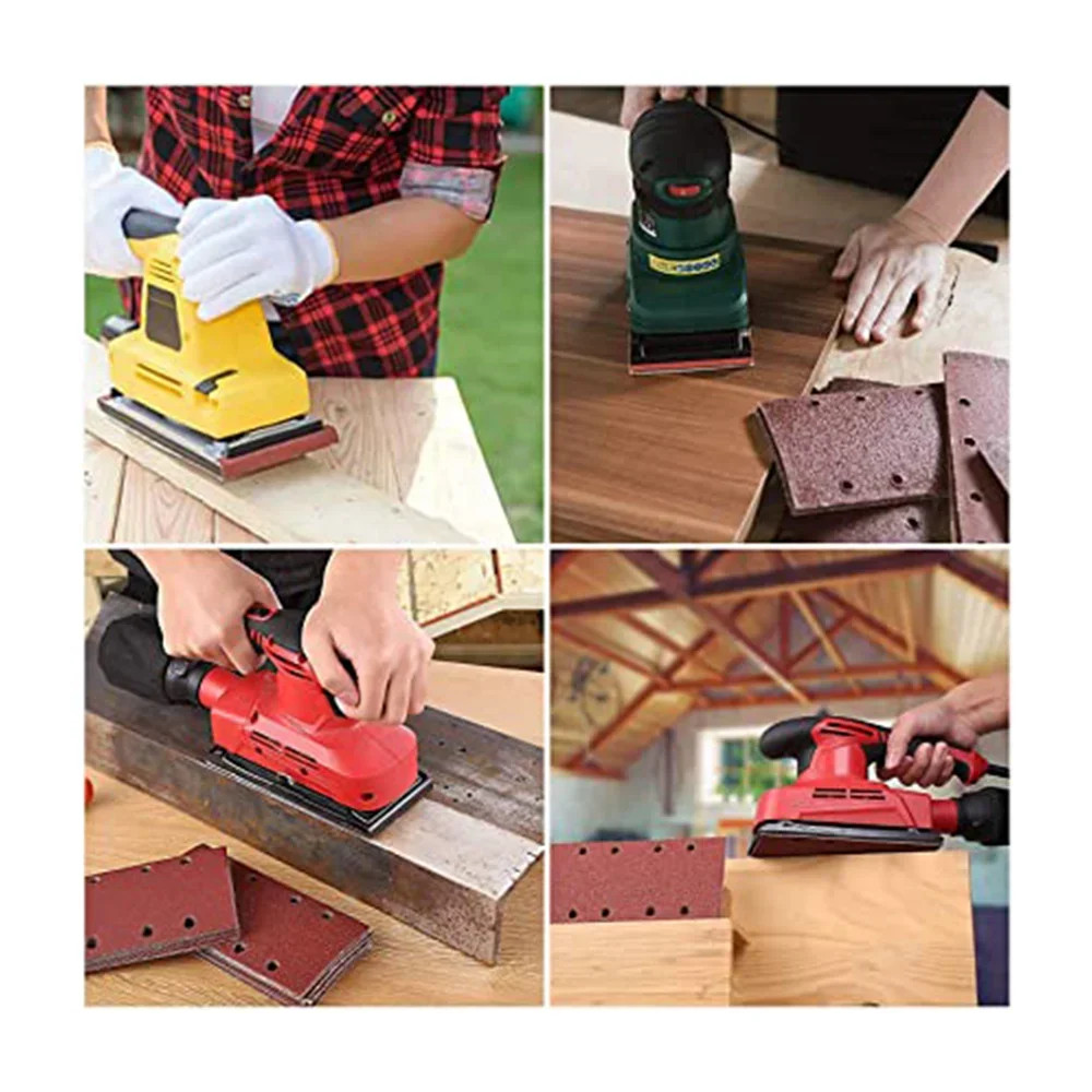 10 Pcs 93 x 185 mm Sanding Sheets 8 Holes Hook and Loop Rectangular Sander Assor