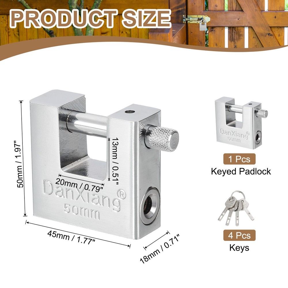 2" High Security Padlock Steel D-Shaped Heavy Duty Locks with 4 Key