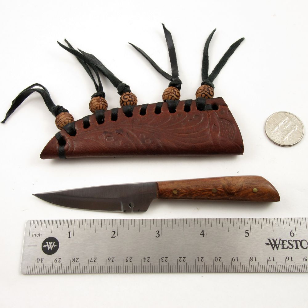 FIXED BLADE HUNTING KNIFE 5.75" Mini Native American Style Patch Leather Sheath