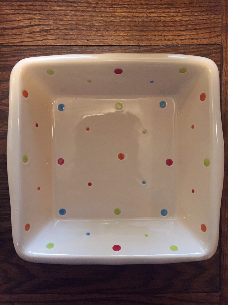 Temptations Bakeware Multicolored Dots On Cream 1.5 Quart 8” Square Baker