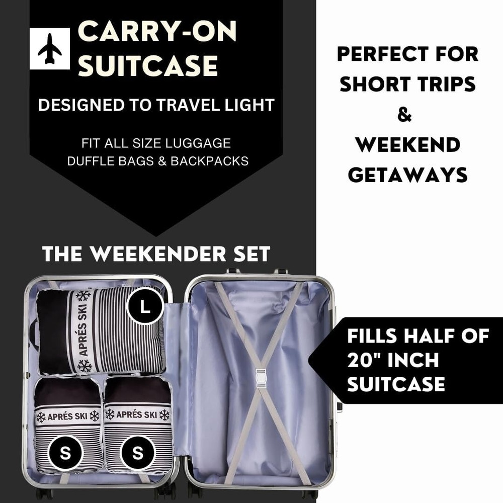 Apres Ski Compression Packing Cubes 3pc Set for Suitcase & Backpack Organizers