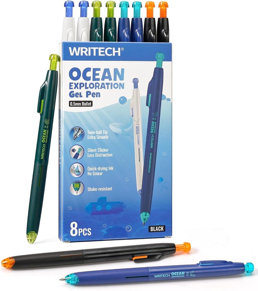 Retractable l Ink Pens: 8ct Bla Ink 0.5mm Fine Point Tip Cli
