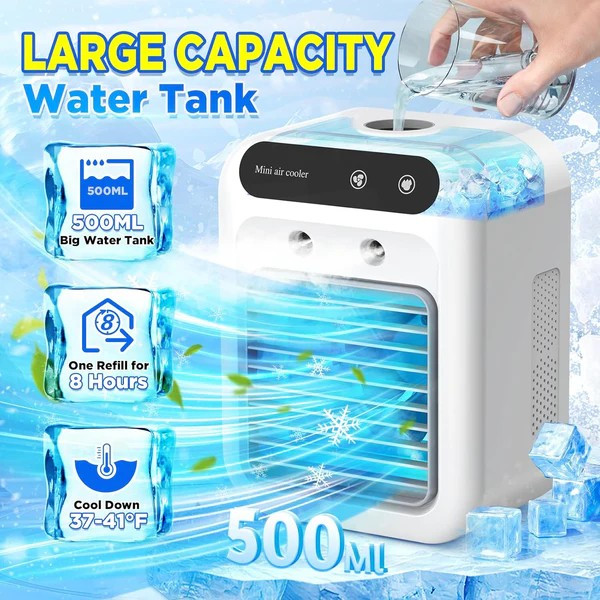 Portable Air Conditioner,Air Cooler with 2 Speeds 3 in 1 Humidifier/Cooling/Fan
