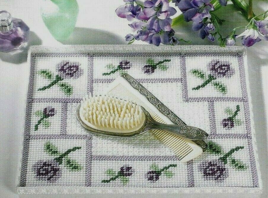 PURPLE ROSE VANITY TRAY HOME DECOR PLASTIC CANVAS PATTERN INSTRUCTIONS