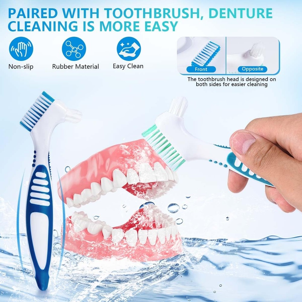 KISEER 2 Pack Denture Bath Case Cup Box 4 Piece Set, Light Blue and