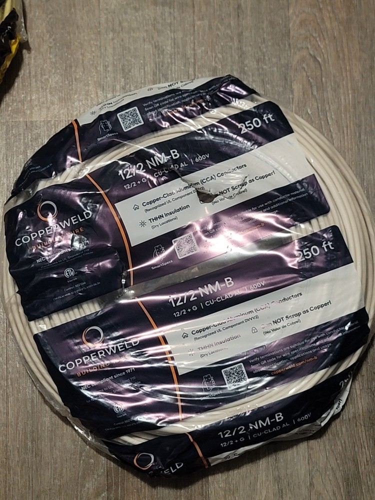 12/2 COPERWELD  COPER CLAD aluminium electrical wire  250FT