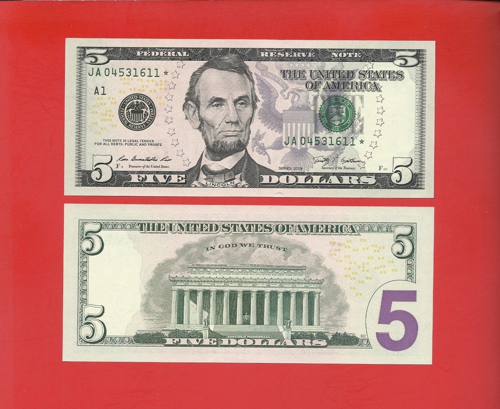 FRN 2009 $5 ✯✯ JA star ✯✯ Uncirculated