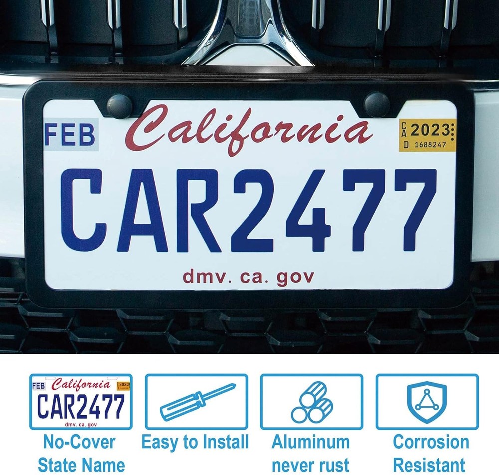 2PCS Premium Matte Black License Plate Frames, Solid Rust-Proof black