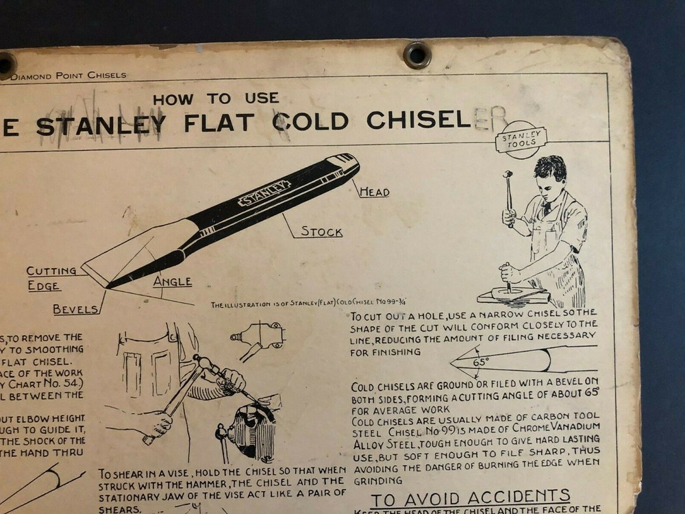 Vintage 1933 Stanley Tools Double Sided Pressboard Instructional Chart (10 / 14)