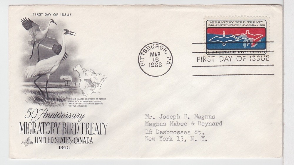 TurtlesTradingPost- Migratory Birds #1306- 1966 FDC Artcraft Cachet