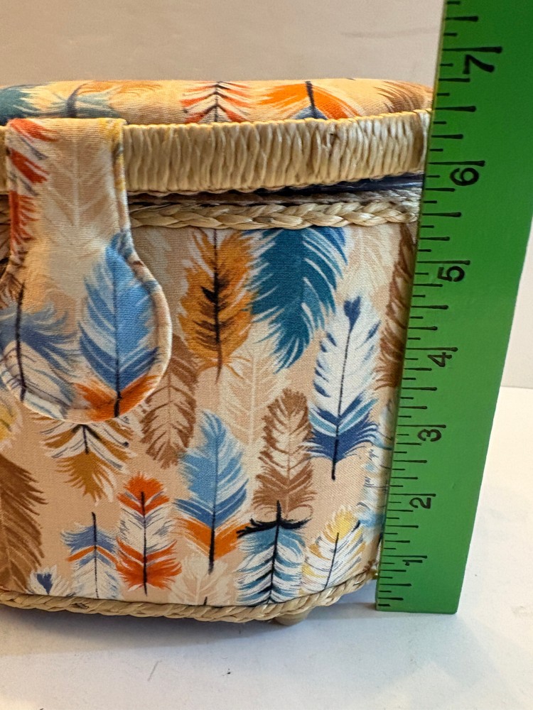 Sewing Basket Caddy Storage, Padded Feather Fabric, Tray Inside