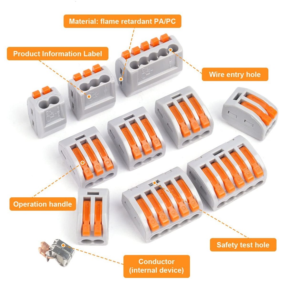 Lever Nut Wire Compact Cable Splice Circuit Electrical Connector Terminals Block