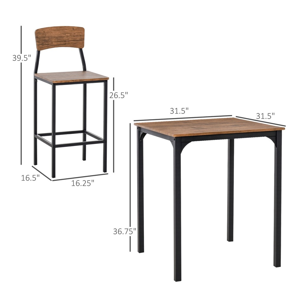 3 Piece Bar Table Set, Industrial Counter Height Dining Table Set, Bar Table &