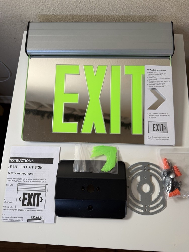 1 Pcs Double  Sided Acrylic Green LED Edge Lit Exit Sign Emergency Pack 120-347V