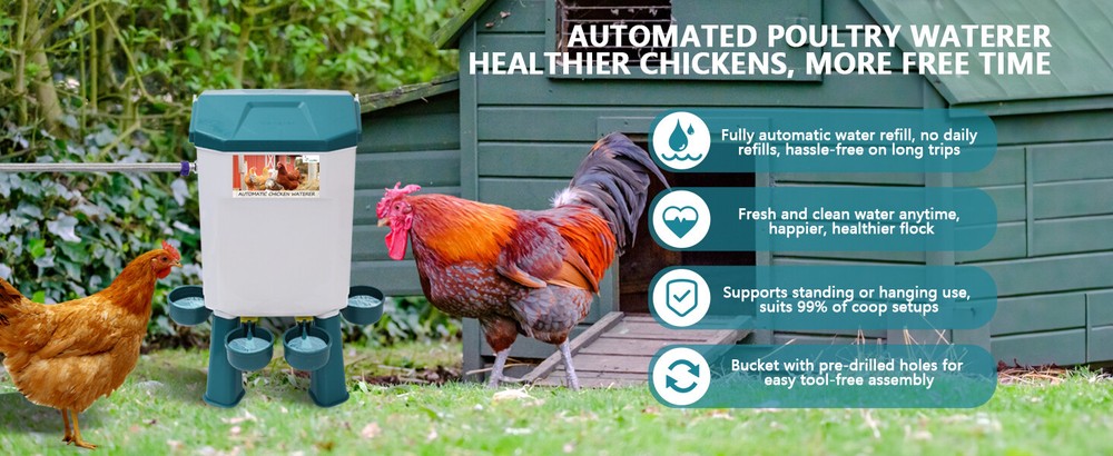 Filtered Float-Controlled Automatic Chicken Waterer for Chicken Water w60" Hose