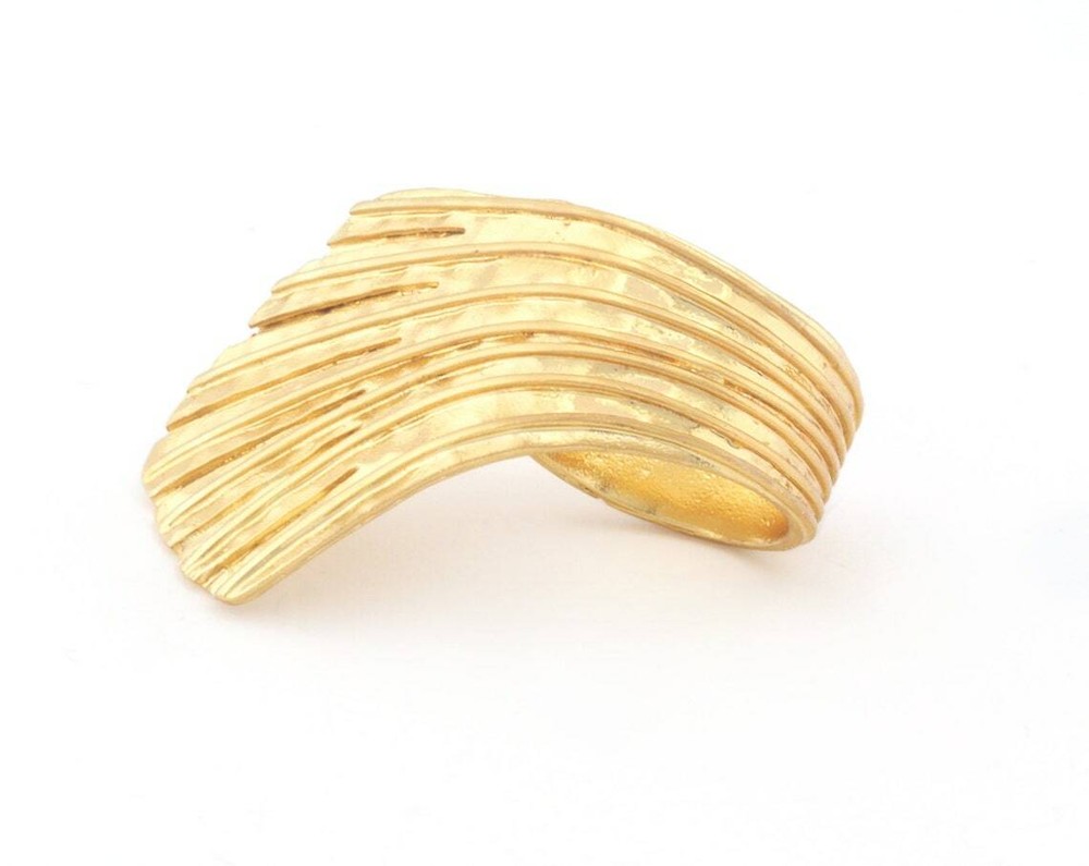 Leaf Hammered Ring Adjustable Shiny Gold Plated Brass (7US-9US inner size) 4808