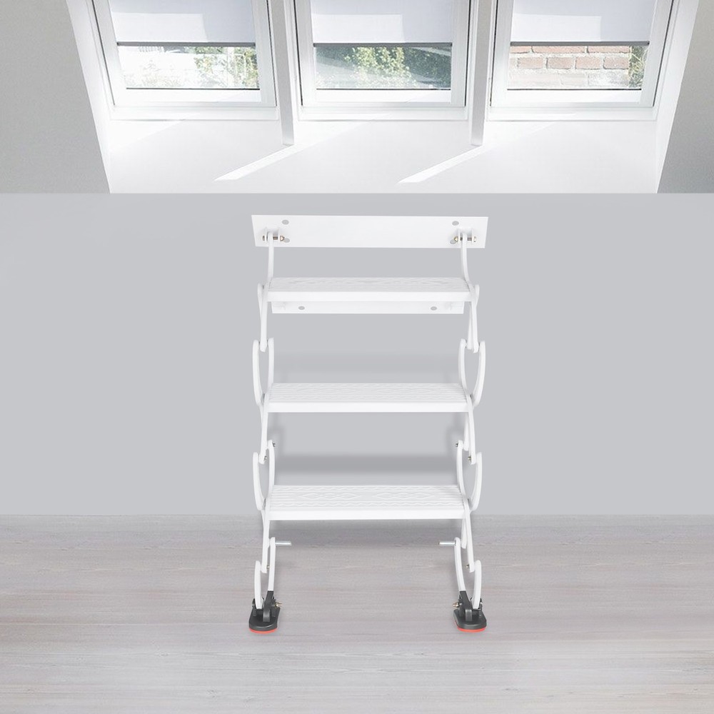 3 Steps Wall Mounted Retractable Ladder Pull Down Telescoping Step Ladder White
