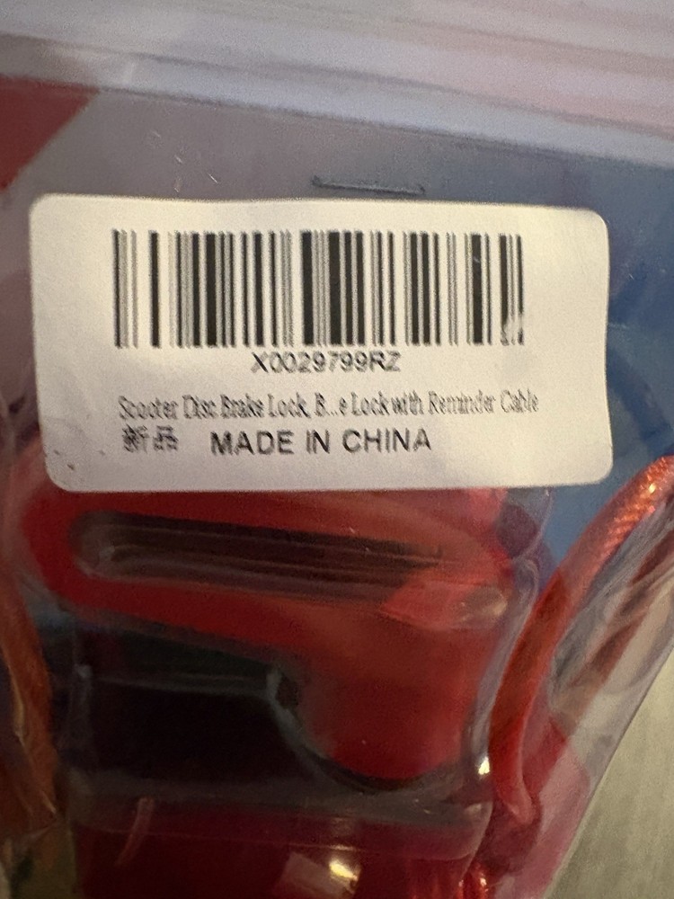 Scooter Disc Brake Lock with Reminder Cable – Red – New