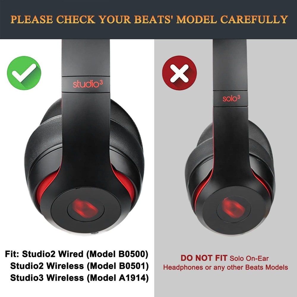 SoloWIT Replacement Ear Pads Cushions for Beats Studio 2 & 3 Black