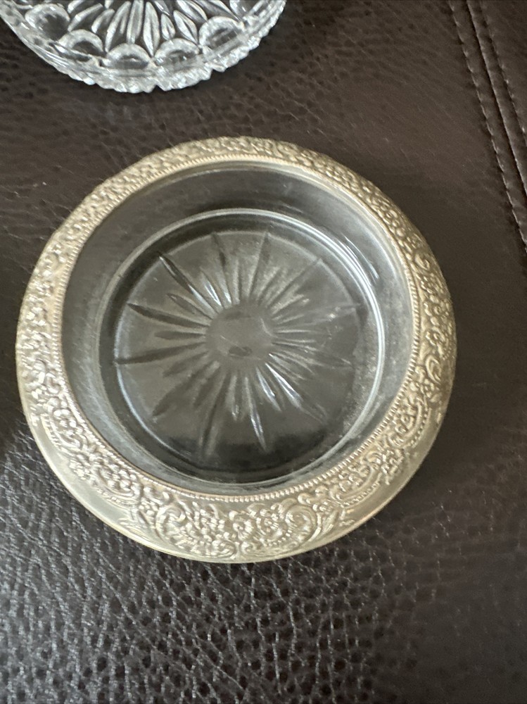 Fostoria Glass Coasters (4) - Two appear to be silver edged!