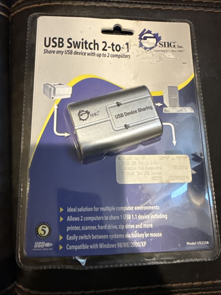 SIIG USB Switch 2-to-1 - USB Sharing Device Model US 2258 SEALED