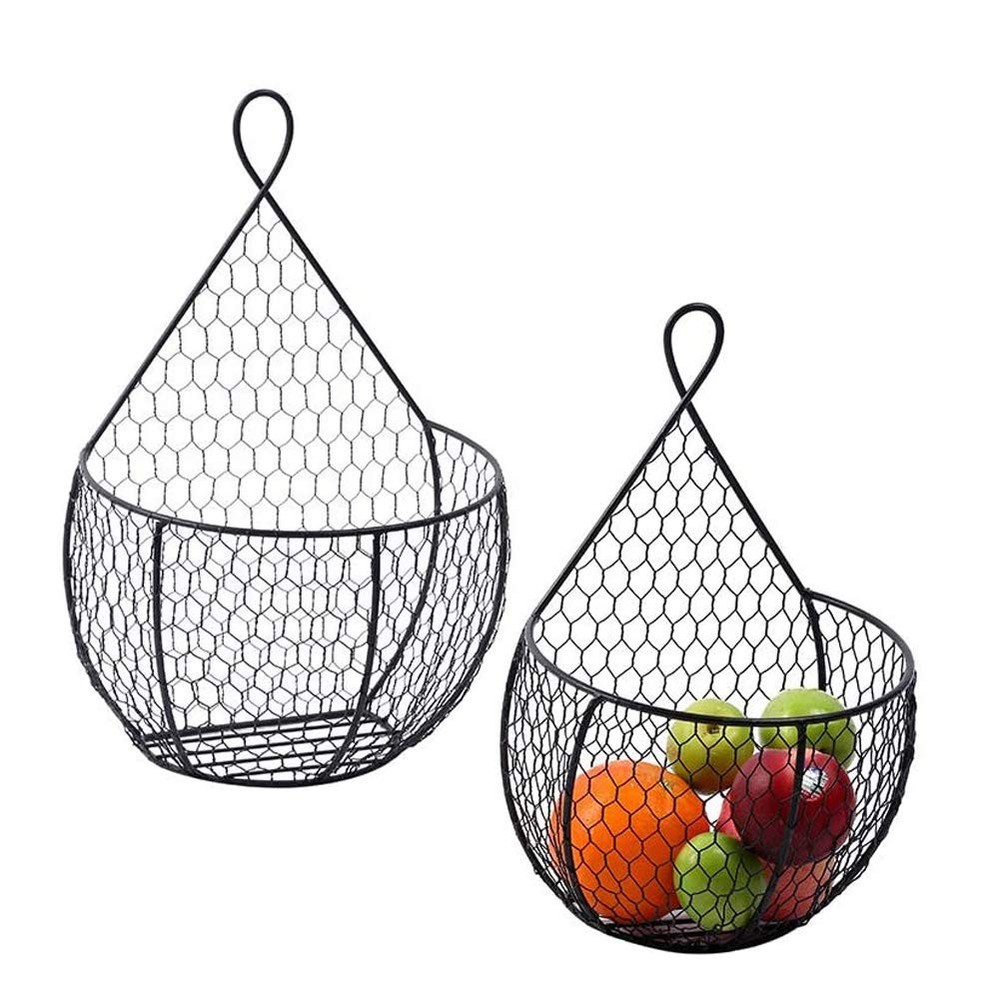 Metal Fruit And Vegetable Storage Hanging Basket Wall Mounted, For Kitchen Bl...