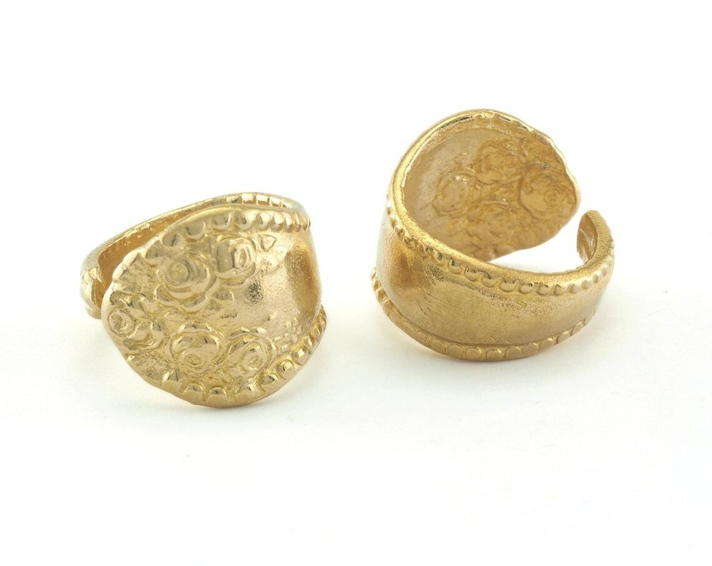 Spoon Ring Flower Patterned Adjustable Ring Raw Brass (18mm 8US inner size) 2710