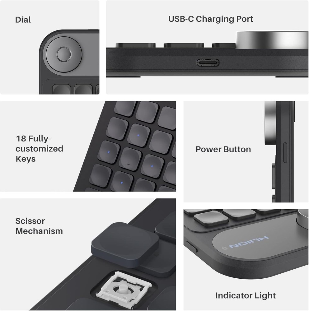 Portable Mini Bluetooth Keypad with 18 Customizable Keys - Perfect for Artists