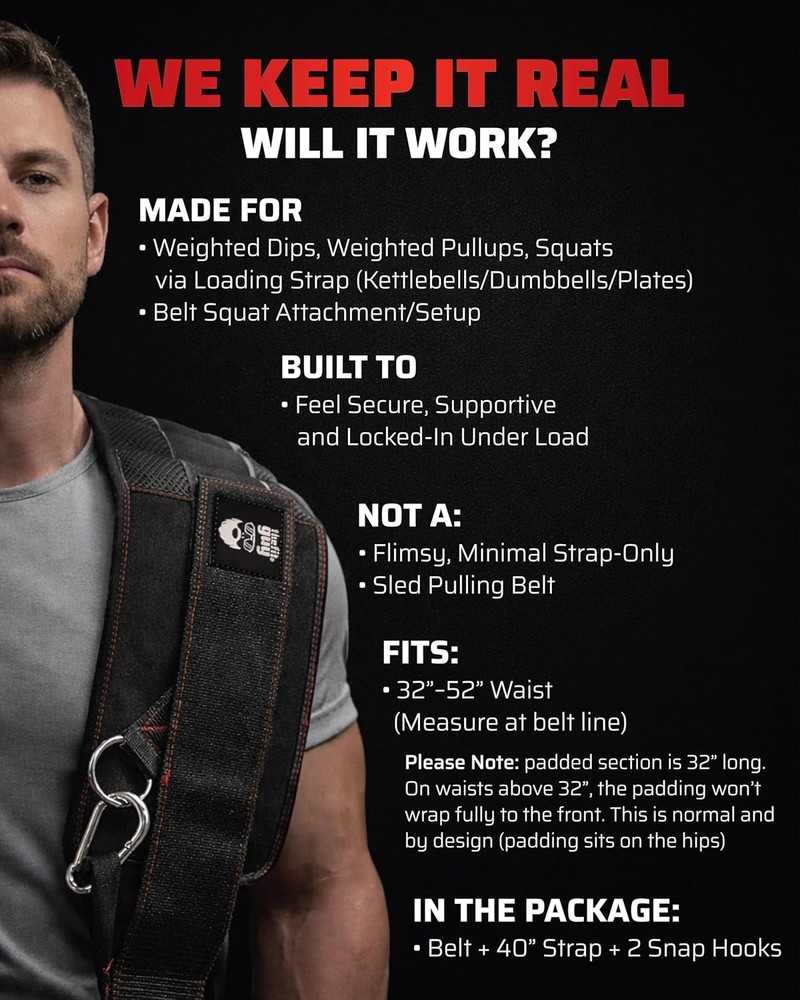 Ultimate Dip Belt | Secure Closure - No Sliding Down | Structured Back Suppor...