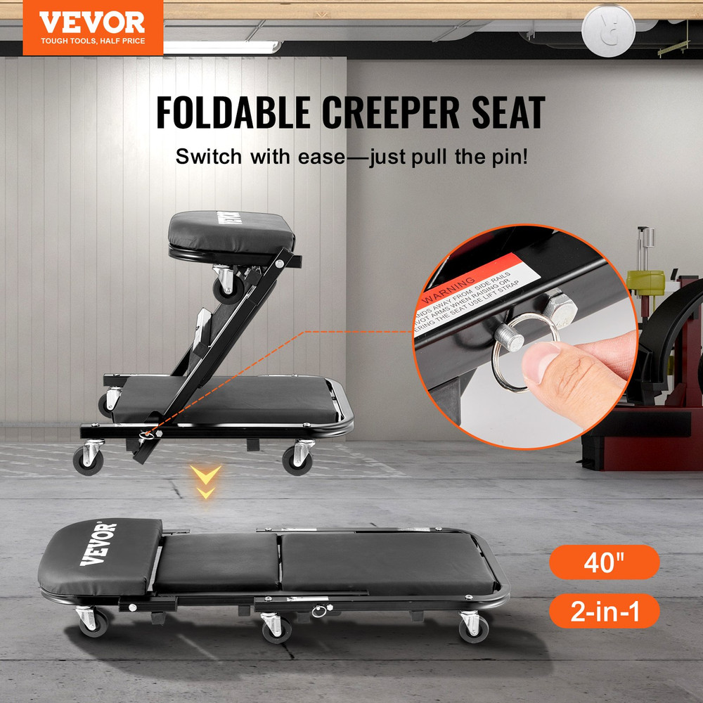 VEVOR Foldable Z Garage Creeper, 40 in, 450 lbs Load Capacity Rolling Folding Me