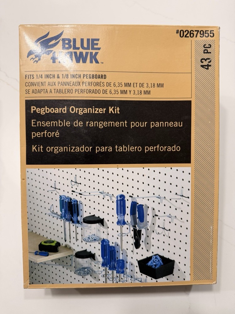 Blue Hawk 43pc Pegboard Organizer Kit 0267955 - New Open Box (Missing 1 Bin)