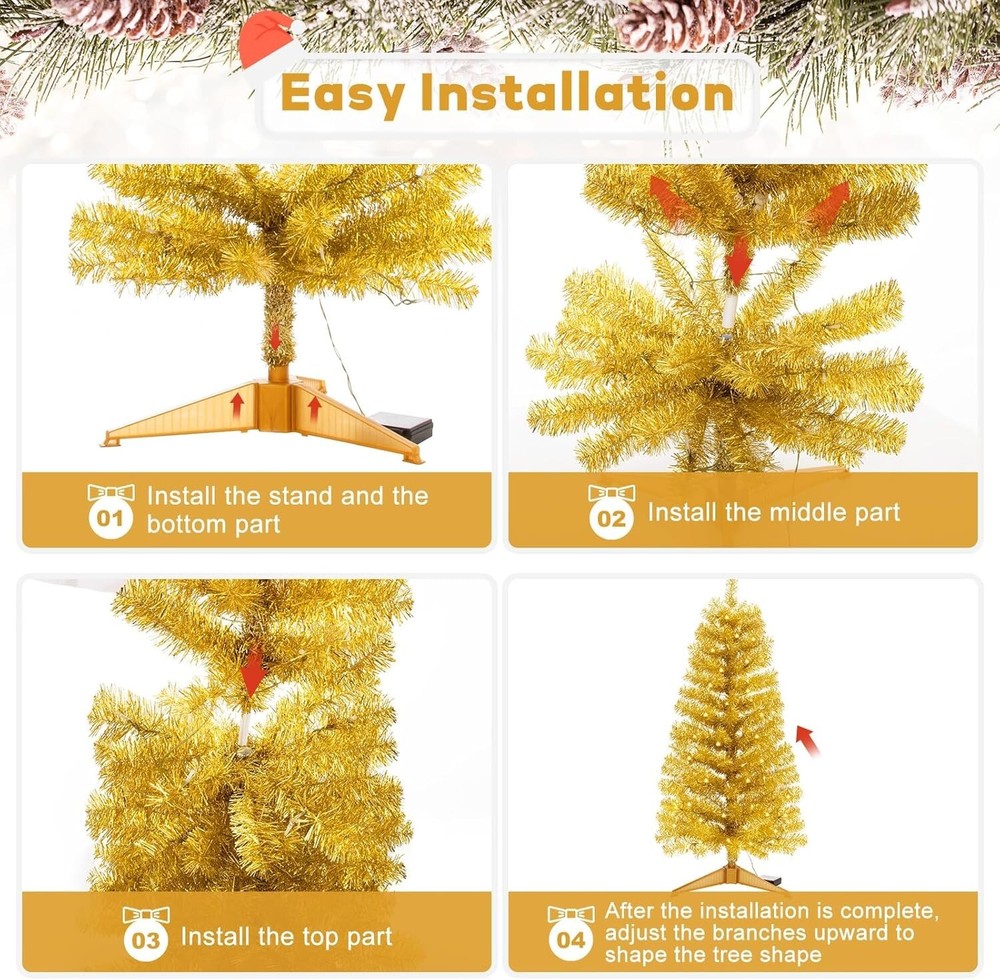 Decoway Pre-Lit Artificial Christmas Tree,Warm White Lights, Includes Stand, 4FT