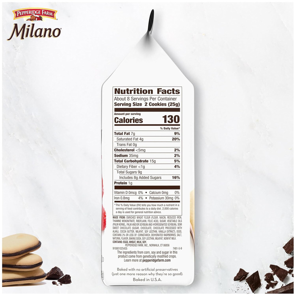 Milano Cookies, Raspberry Chocolate, 7 Oz. Bag