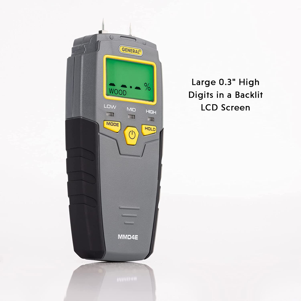 MMD4E Digital Moisture Meter, Water Leak Detector, Moisture Tester, Pin Type, Ba